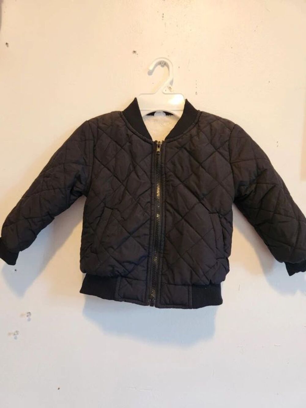Kids Black Quilted Bomber Jacket with Cozy Fleece Lining – Size 4Y